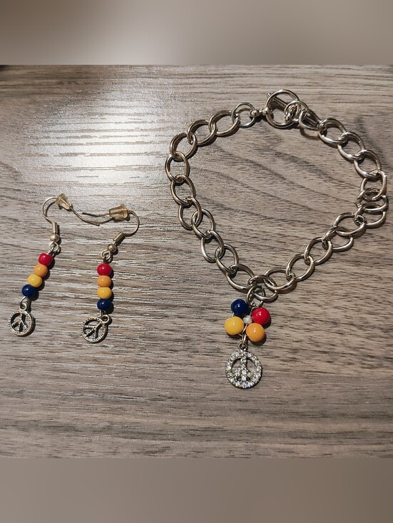 handcrafted Jewelry - Silver-Tone Charm Bracelet & Earrings Set Handmade